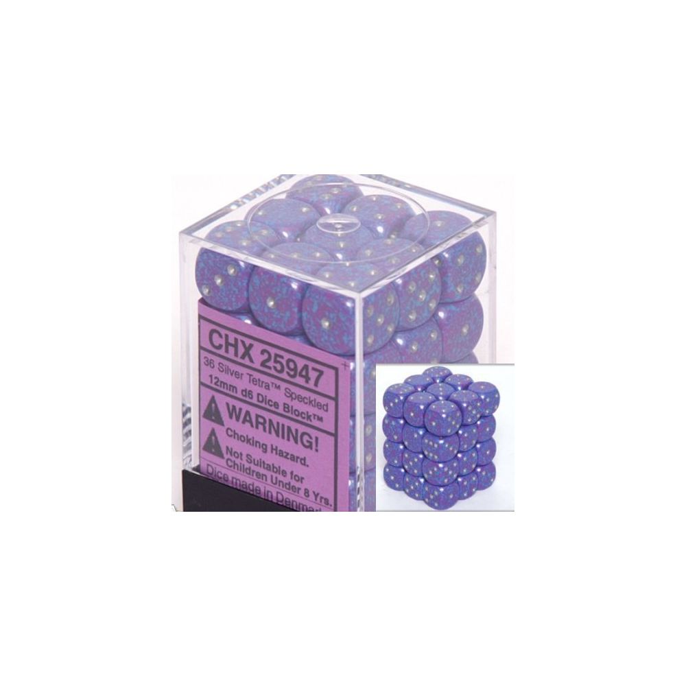 Chessex - Chessex Dice d6 Sets: Silver Tetra Speckled - 12mm Six Sided Die (36) Block of Dice - Carte à collectionner