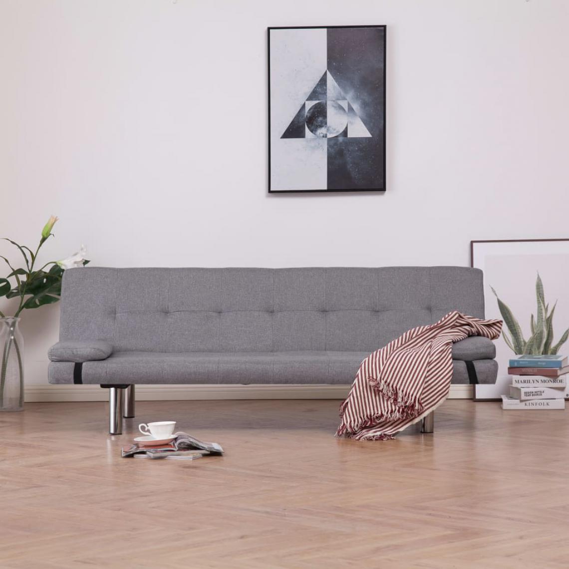 Chunhelife - Canapé-lit avec deux oreillers Gris clair Polyester - Canapés
