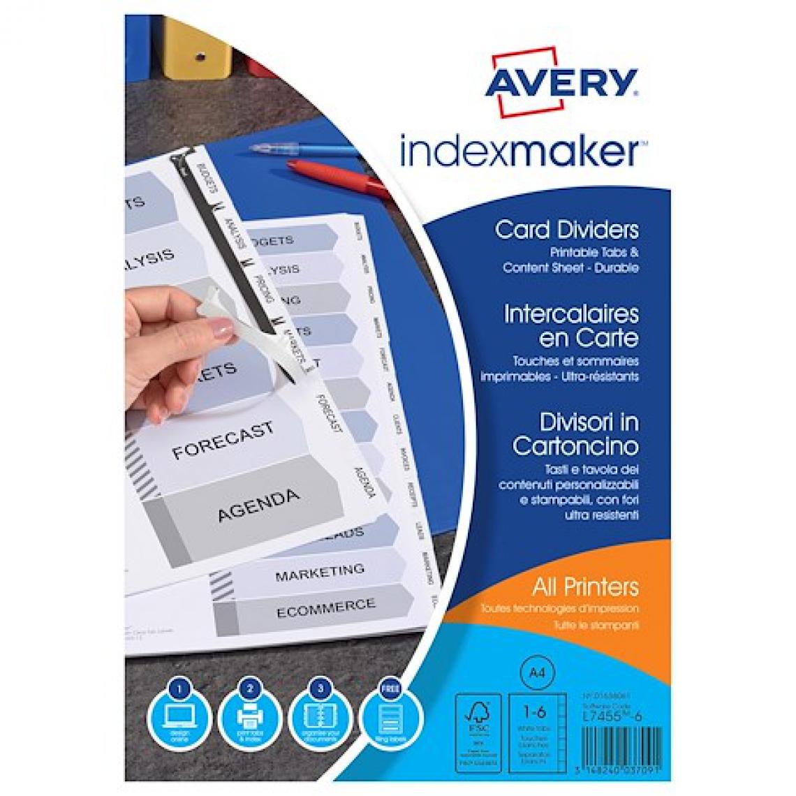 Avery - Intercalaire neutre blanc A4 Avery Index Maker carton 6 onglets - 1 jeu - Accessoires Bureau