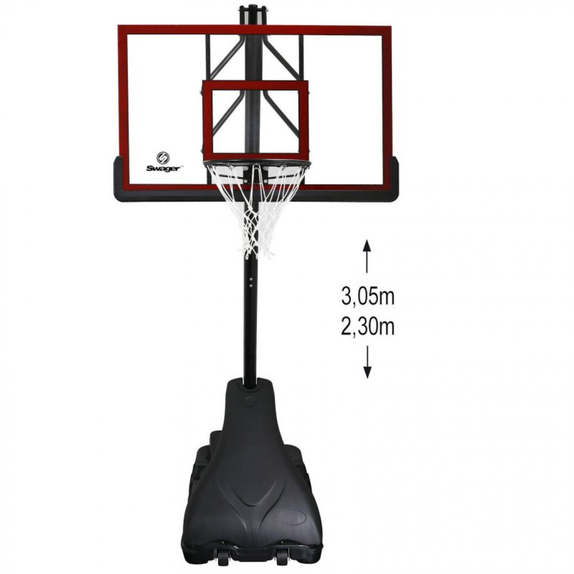 Swager - Panier de Basketball Pro Deluxe Platinium sur Pied et Mobile, Hauteur Réglable de 2,30m à 3,05m - Jeux de balles
