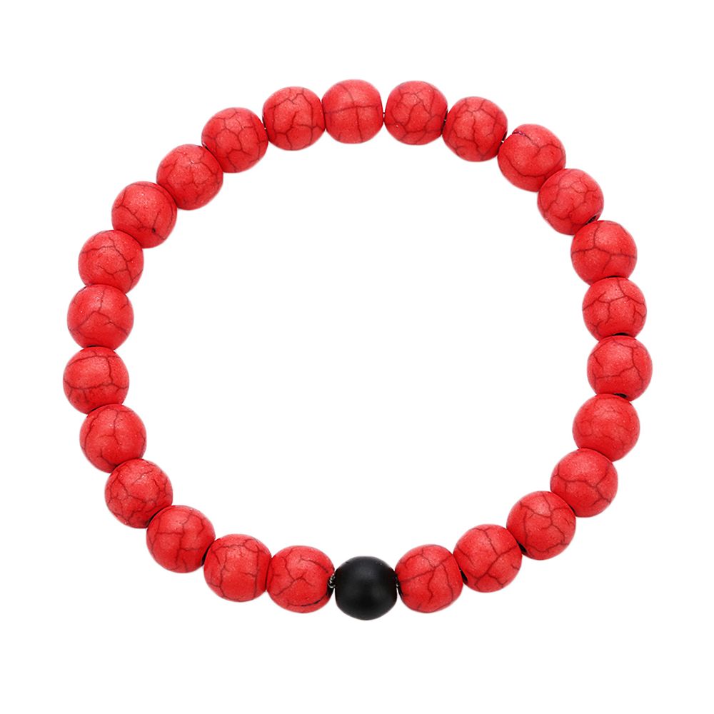 marque generique - Bracelet de perles de roche de lave pierres de pin naturel unisexe de 8 mm bracelet bijoux de charme rouge - Perles