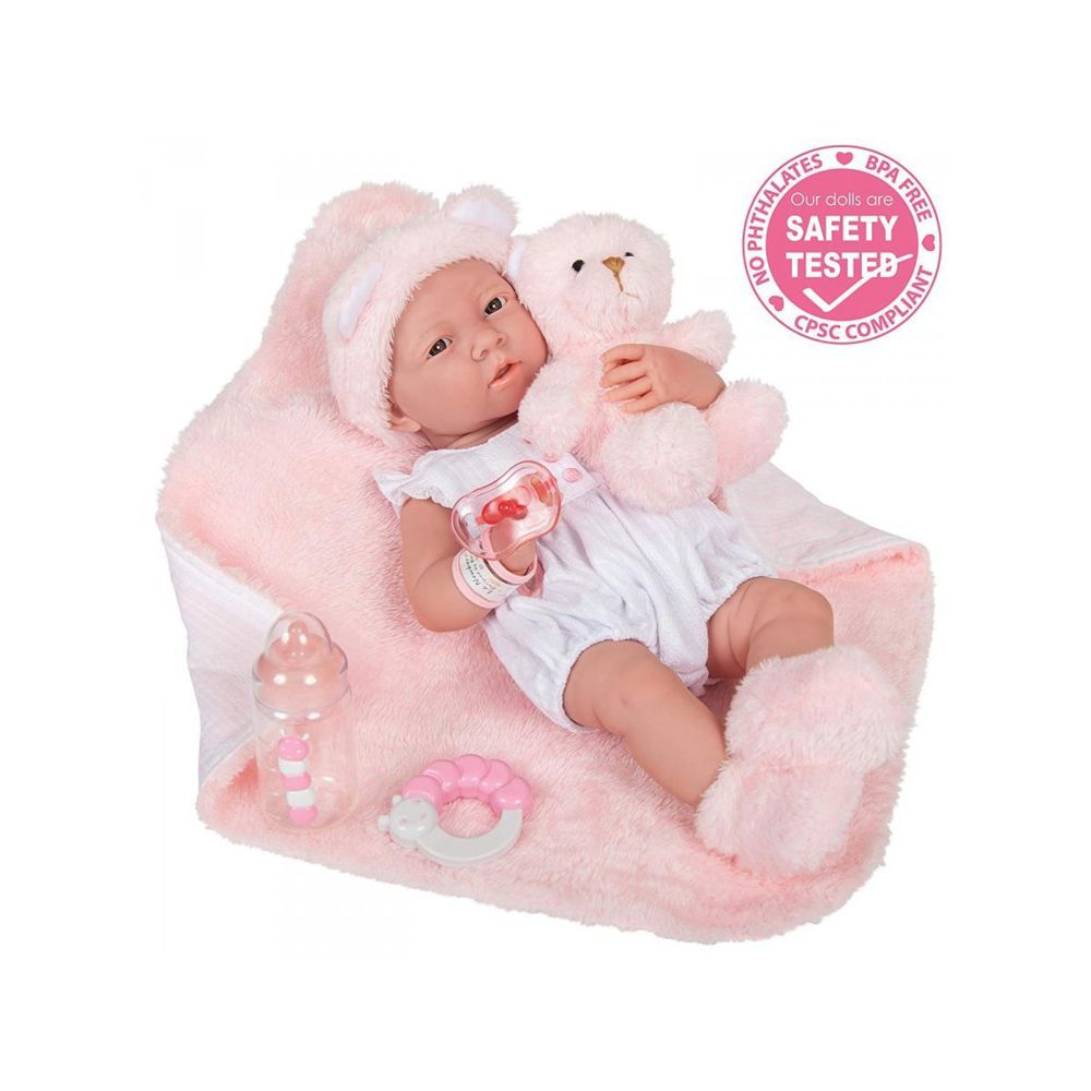 Berenguer - Berenguer - All-Vinyl La Newborn Doll in White Onesie/Pink Bear Theme. REAL GIRL! - Poupées