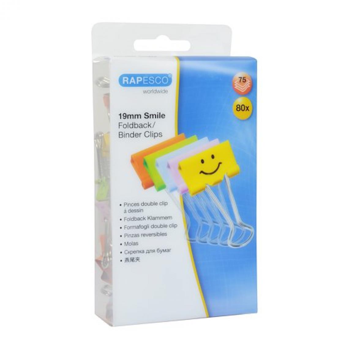 Rapesco - Pince double clip Emojis 19mm Rapesco couleurs assorties - Boîte de 80 - Accessoires Bureau