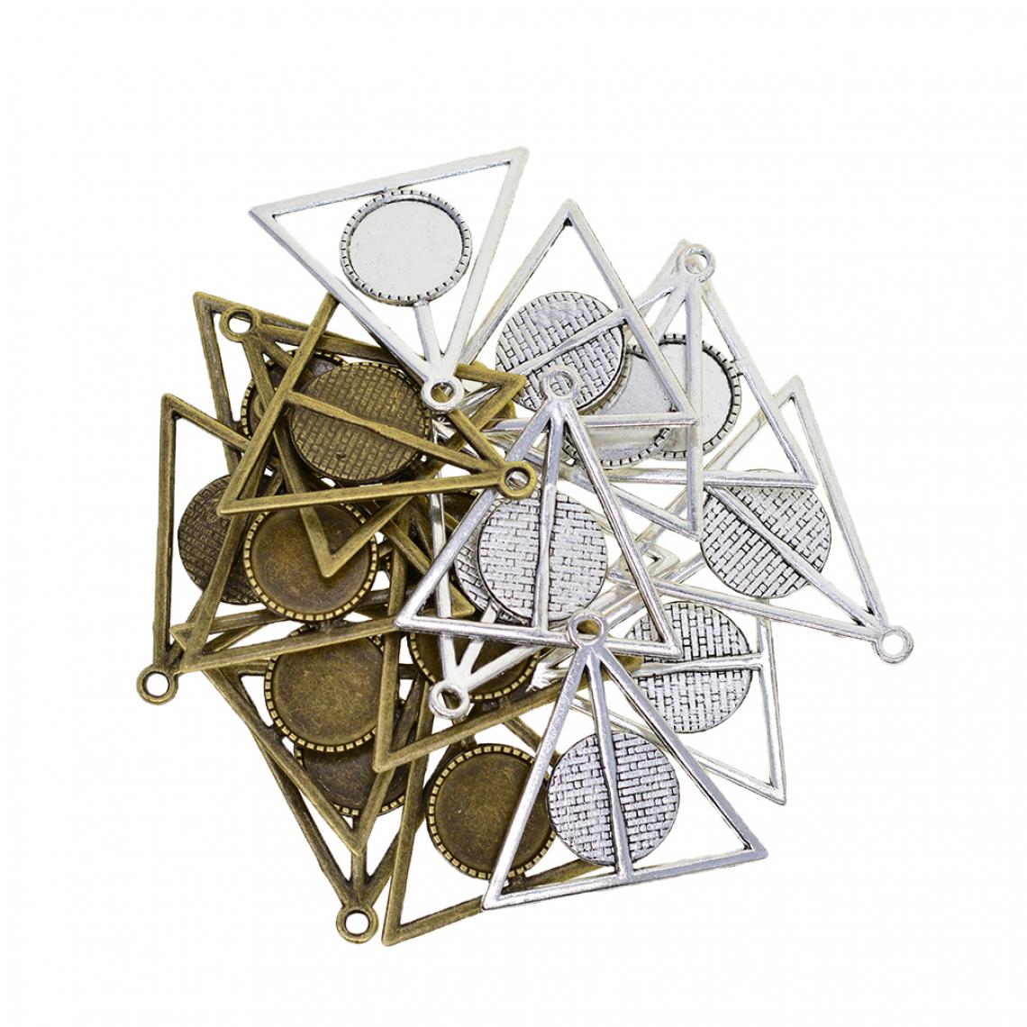 marque generique - 20 x Tibétain Argent Triangle Blanc Base Lunette Rond Bronze - Perles
