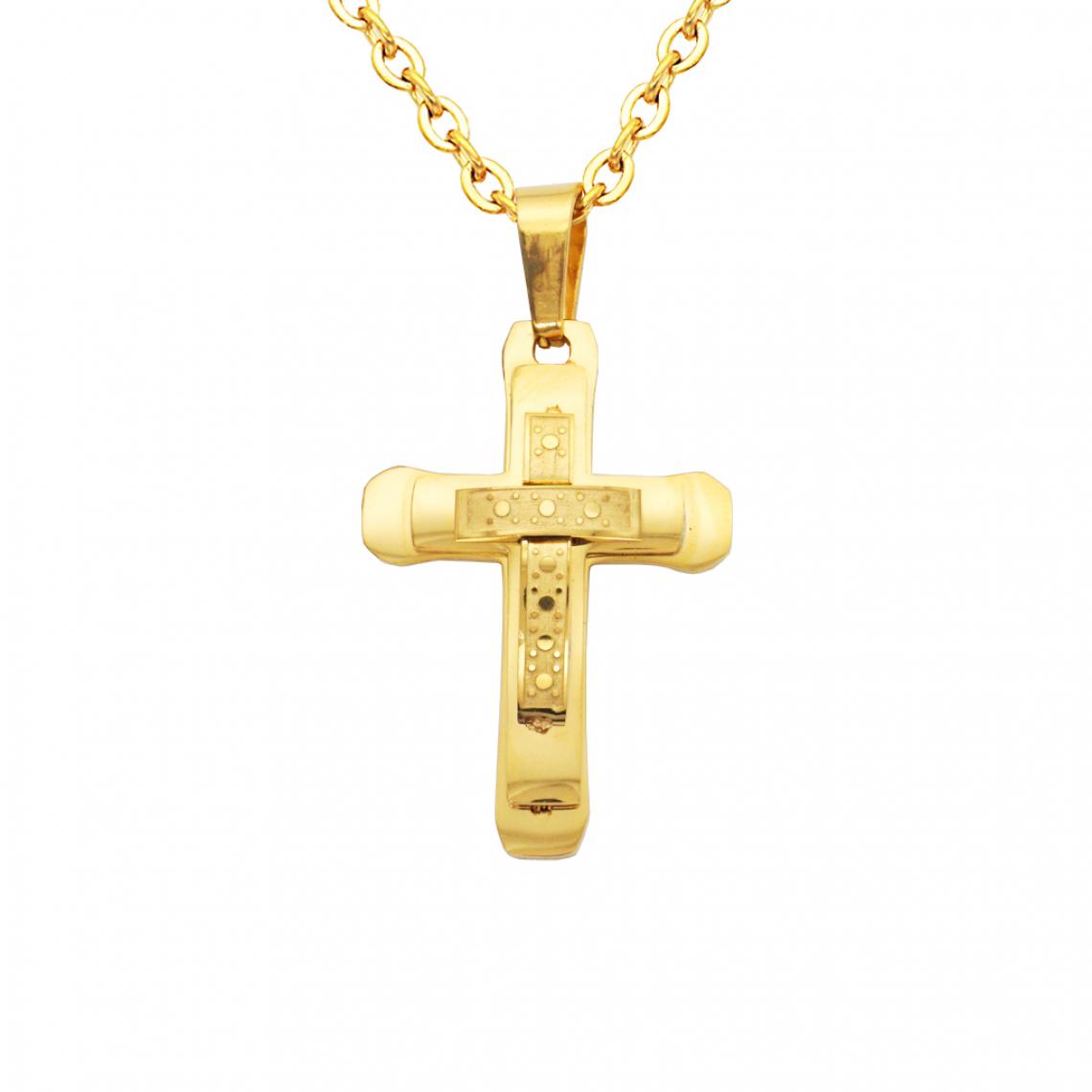 marque generique - Femmes Hommes En Acier Inoxydable Croix Crucifix Chaîne Collier Pendentif Bijoux En Or - Perles