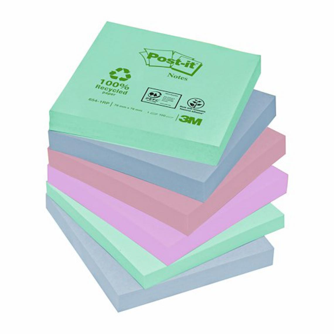 Post-It - Notes repositionnables couleurs recyclées Post-It 76 x 76 mm - bloc de 100 feuilles - Lot de 16 - Accessoires Bureau