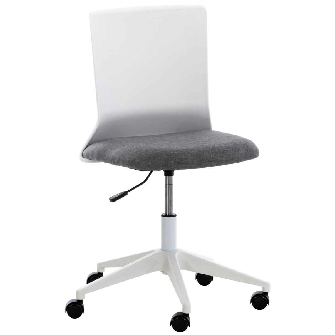 Decoshop26 - Chaise de bureau sur roulettes moderne pivotante hauteur réglable plastique blanc et tissu gris BUR10488 - Bureaux