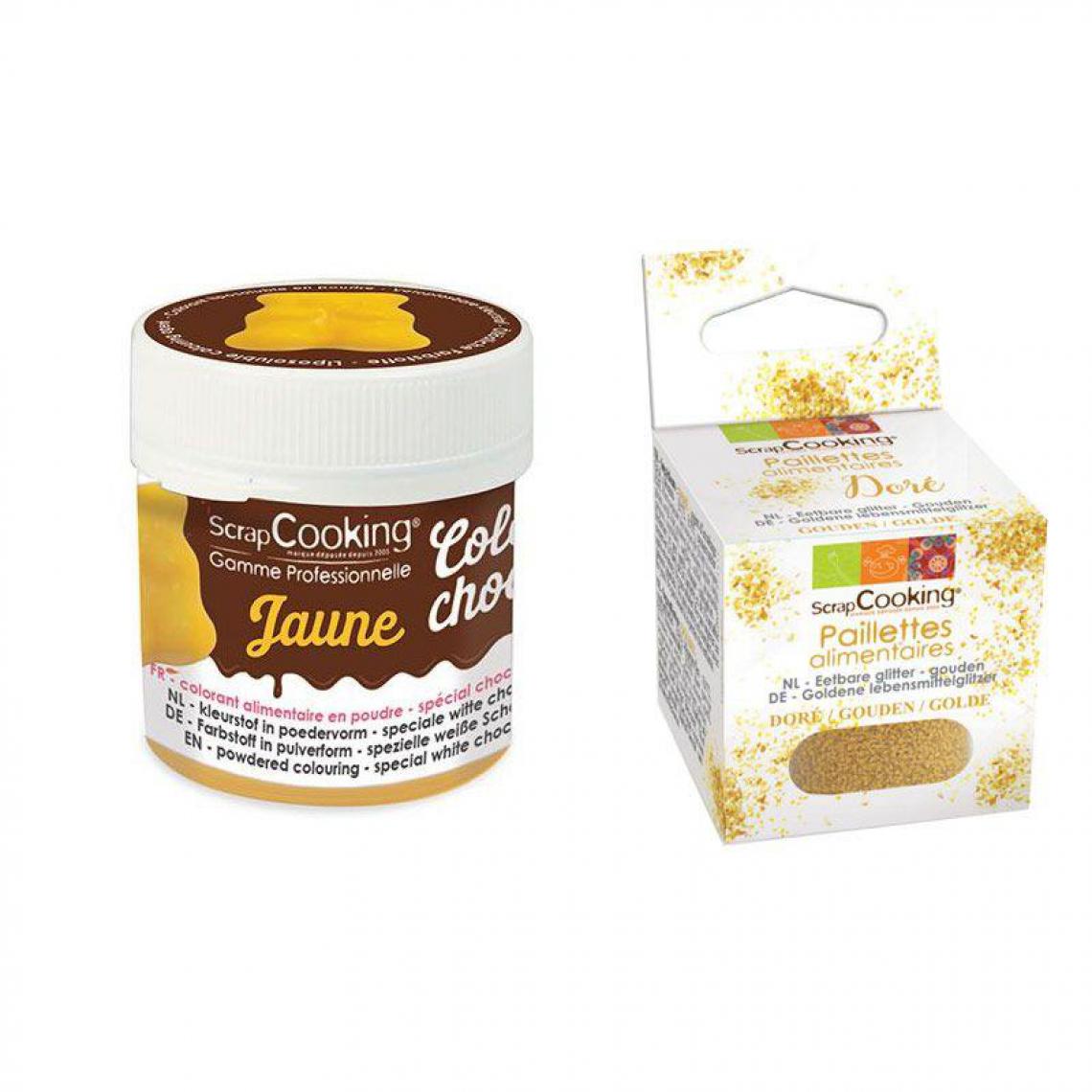 Scrapcooking - Colorant alimentaire liposoluble jaune + paillettes dorées - Kits créatifs