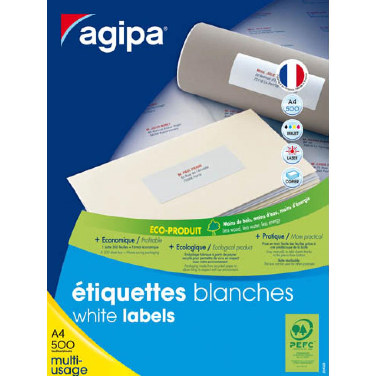 Agipa - Etiquettes adresse multi usage 210 x 148,5 mm Agipa 100806 blanches - boite de 1000 - Accessoires Bureau
