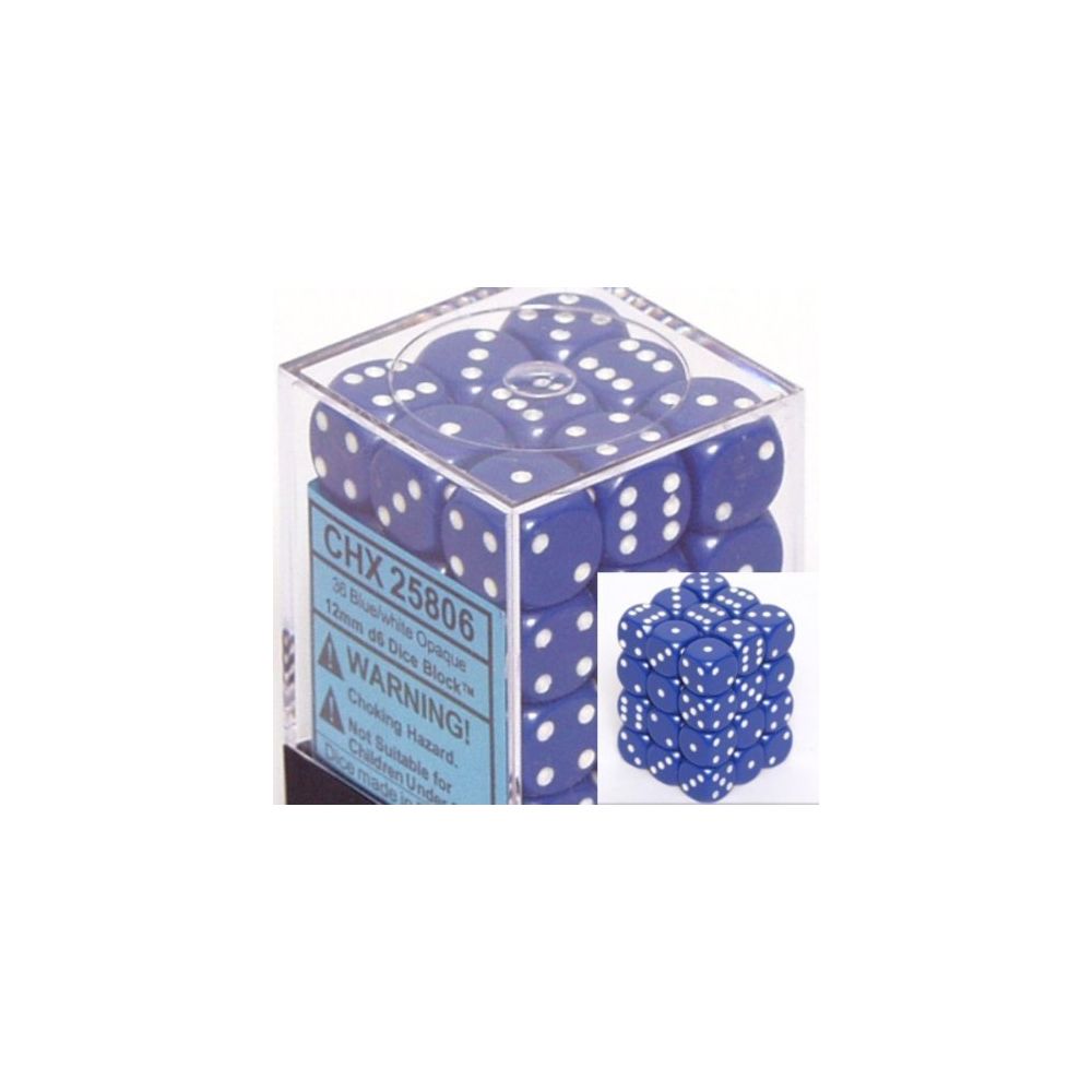 Chessex - Chessex Dice D6 Sets Opaque Blue with White - 12Mm Six Sided Die (36) Block of Dice - Jeux d'adresse