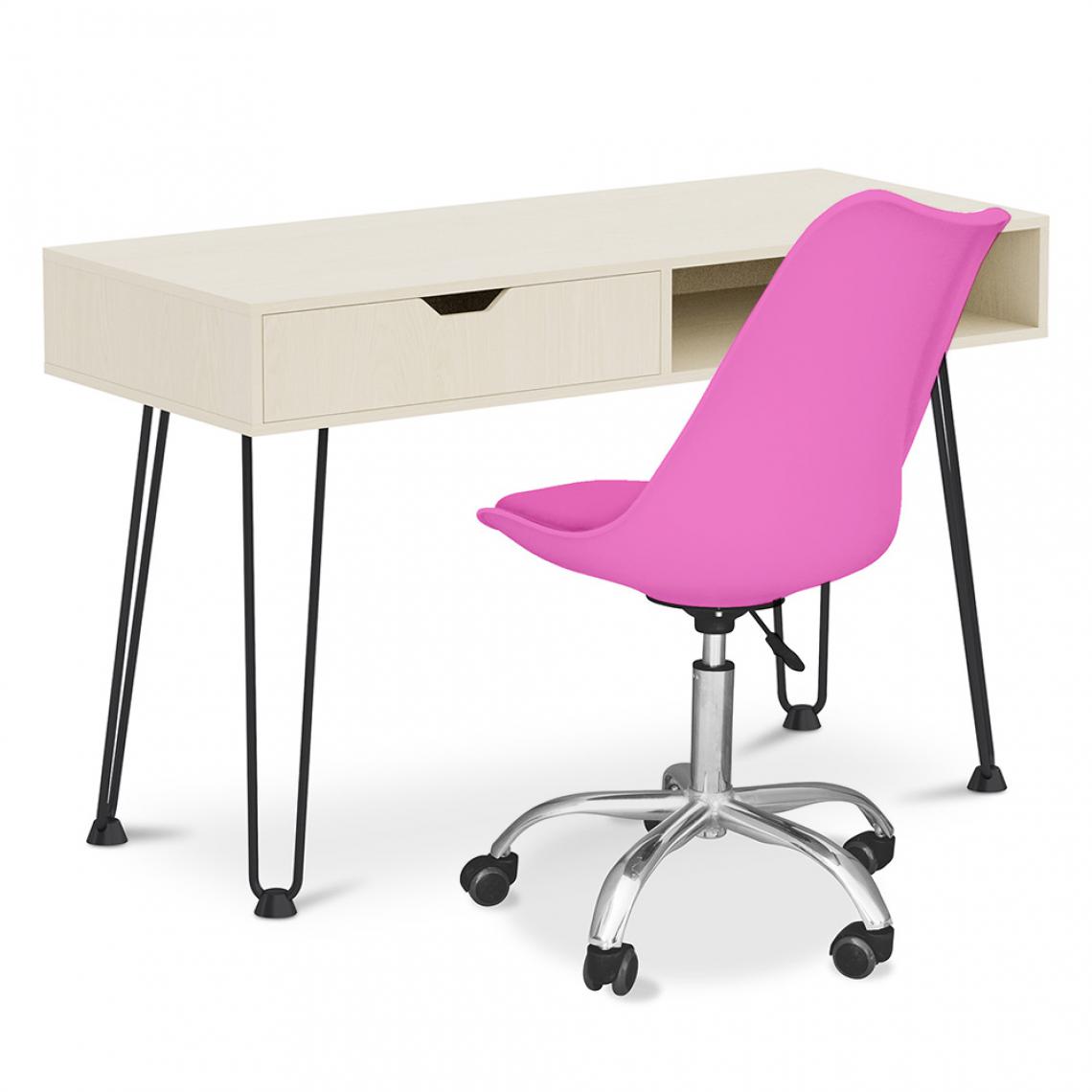 Iconik Interior - Bureau en bois Design pieds Hairpin style scandinave Andor + Chaise de bureau Tulip pivotante à roulettes - Bureaux