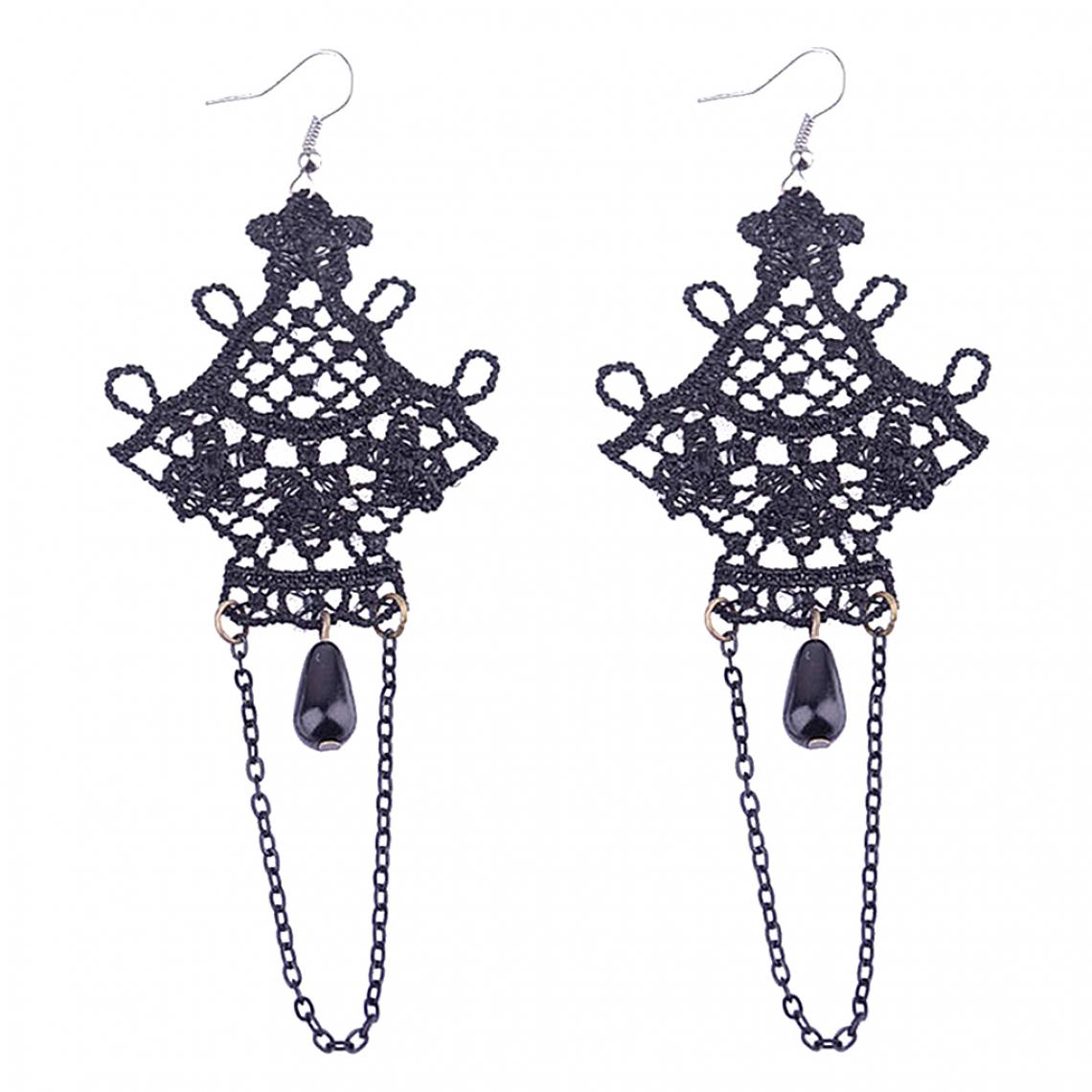 marque generique - Dentelle Boucles d'Oreilles Noir Pendantes d'Oreilles Gothiques Perles Glands Longs Bijoux Cadeau Femmes - Perles
