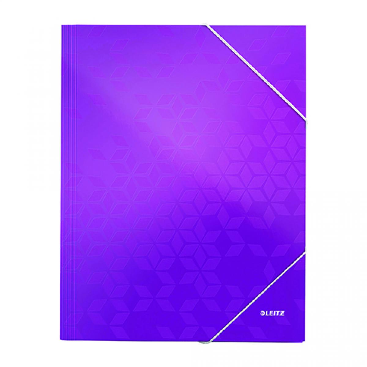 Leitz - Chemise à élastique 3 rabats carte Wow Leitz 24 x 31 cm dos 2,4 cm violette - Accessoires Bureau