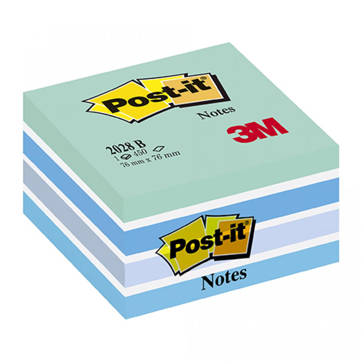 Post-It - Bloc cube couleurs aquarelle bleu Post-it 76 x 76 mm - bloc de 450 feuilles - Accessoires Bureau