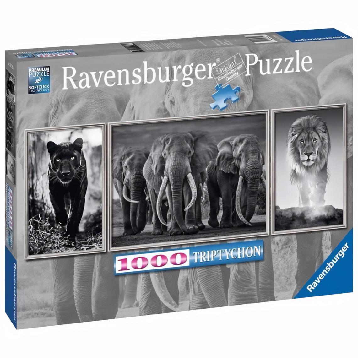 Ravensburger - Puzzle 1000 p - Panthere, éléphant, lion (Triptyque) - Animaux