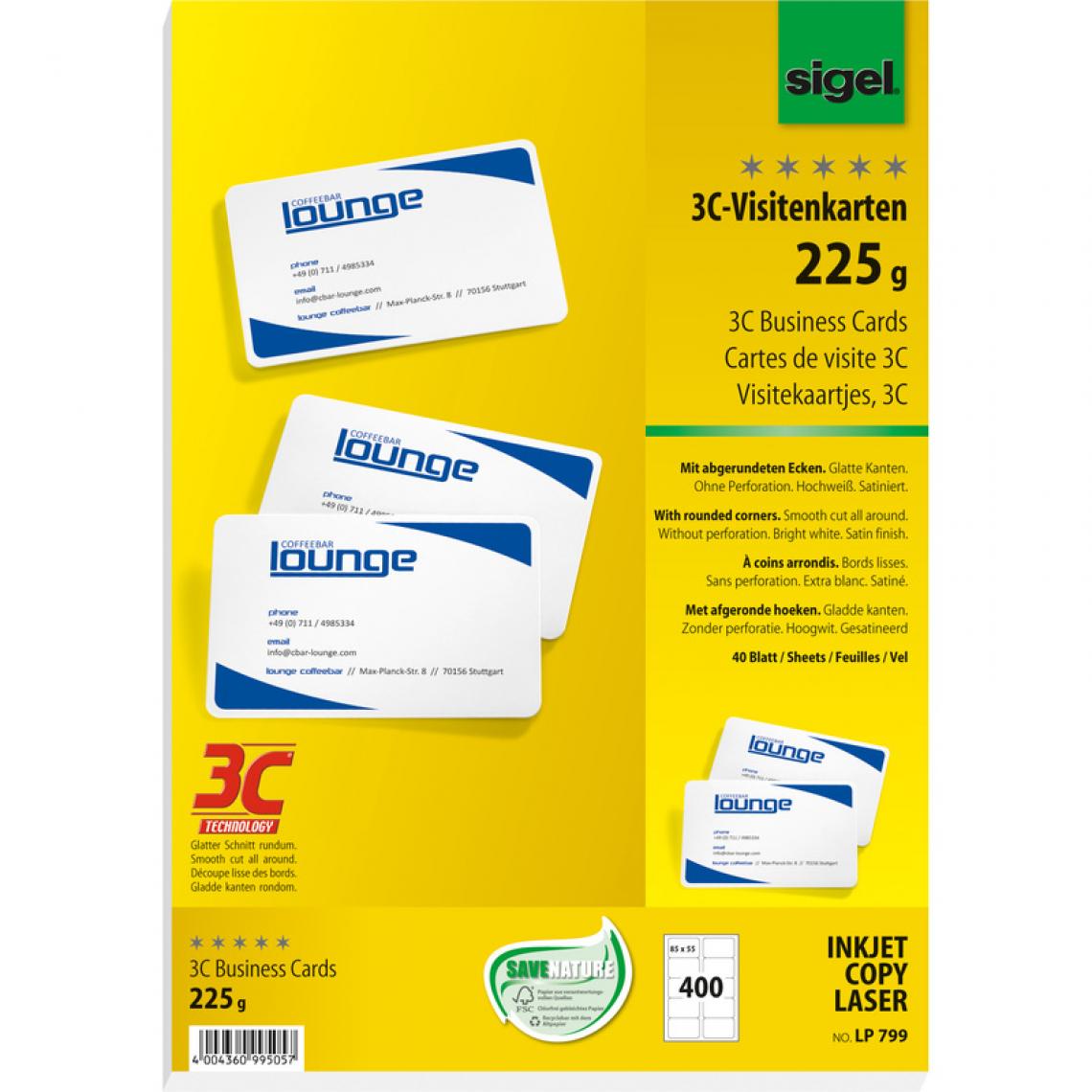 Sigel - sigel Cartes de visite, 85 x 55 mm, 225 g/m2, extra blanc () - Accessoires Bureau