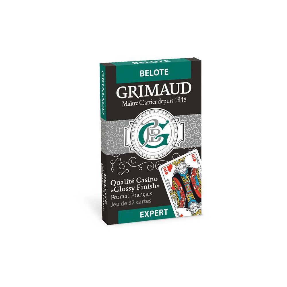 Grimaud - Grimaud Expert Belote - jeu de 32 cartes cartonnées plastifiées - format bridge - 4 index standards - Jeux de cartes