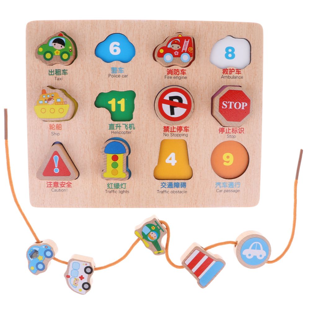 marque generique - puzzle en bois et perles jeu de laçage jouet éducatif pour enfants - trafic - Jeux d'éveil