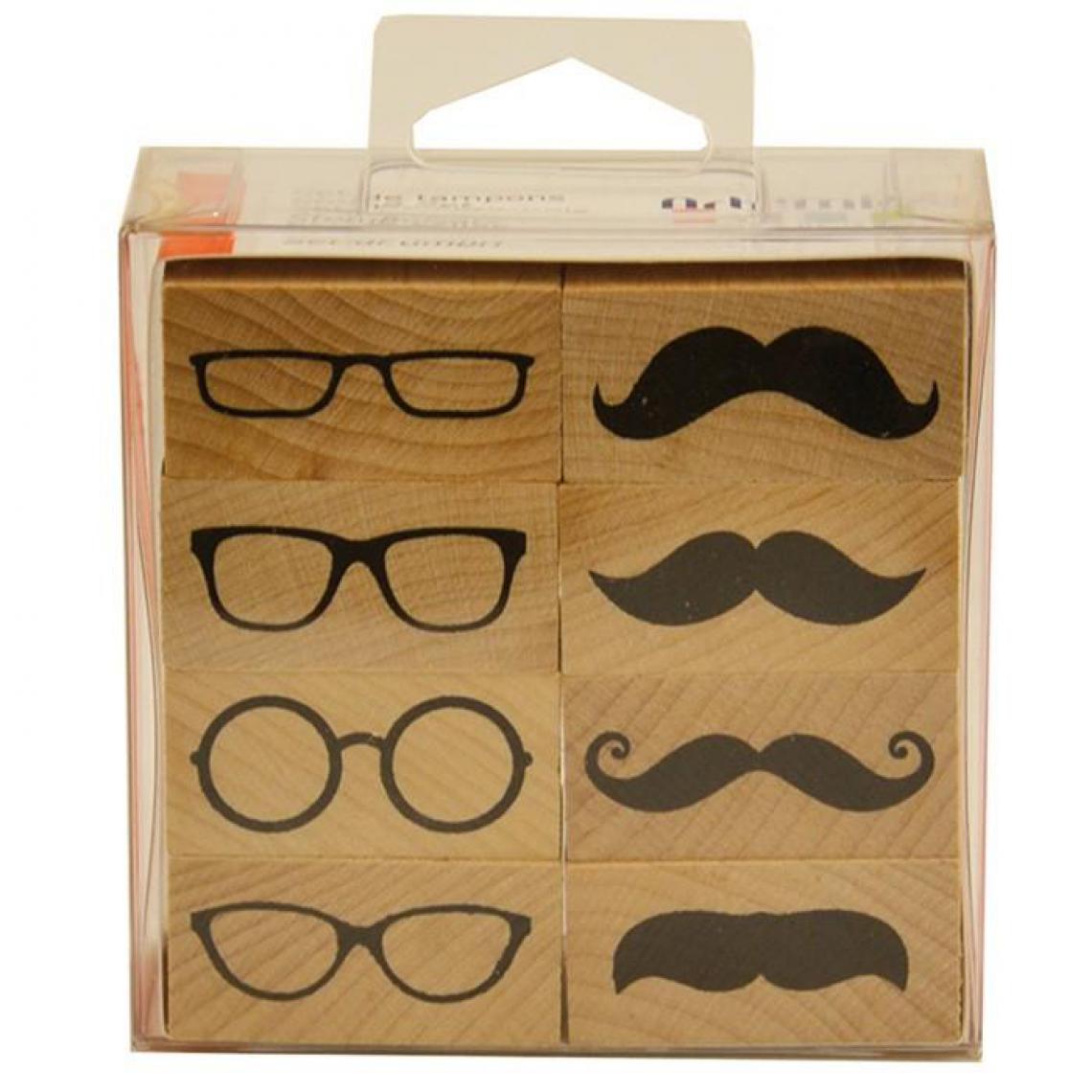 Artemio - Kit de 8 tampons bois - Lunettes & Moustaches - Accessoires Bureau
