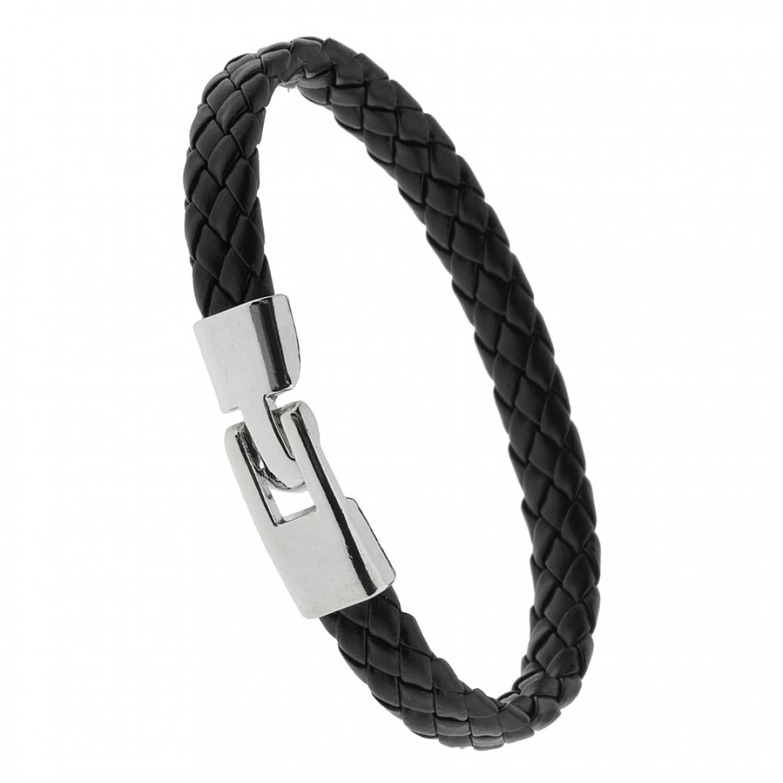 marque generique - bracelet en cuir noir tressé pour homme et bracelet en acier inoxydable 8.2 "9mm - Perles