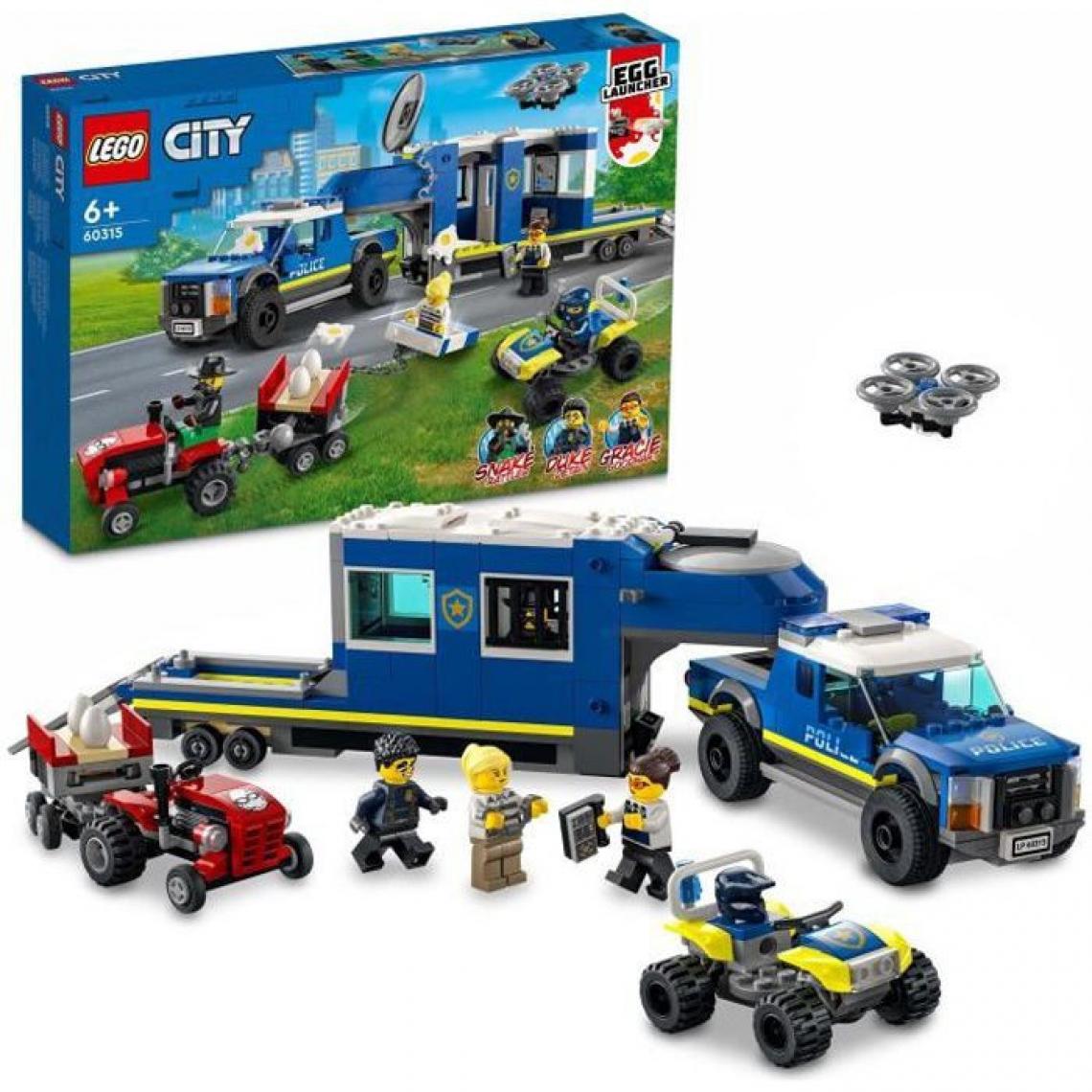 Lego - LEGO 60315 City Le Camion de Commandement Mobile de La Police, Jouet Aventures avec Tracteur, Drone et 4 Minifigures - Briques Lego