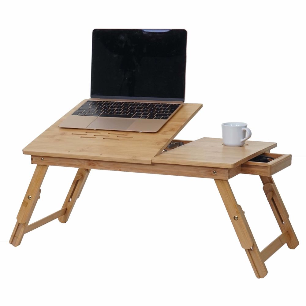 Mendler - Table pour ordinateur portable/portatif HWC-B81, table pliante, trous d'évent, réglable, bambou - Bureaux