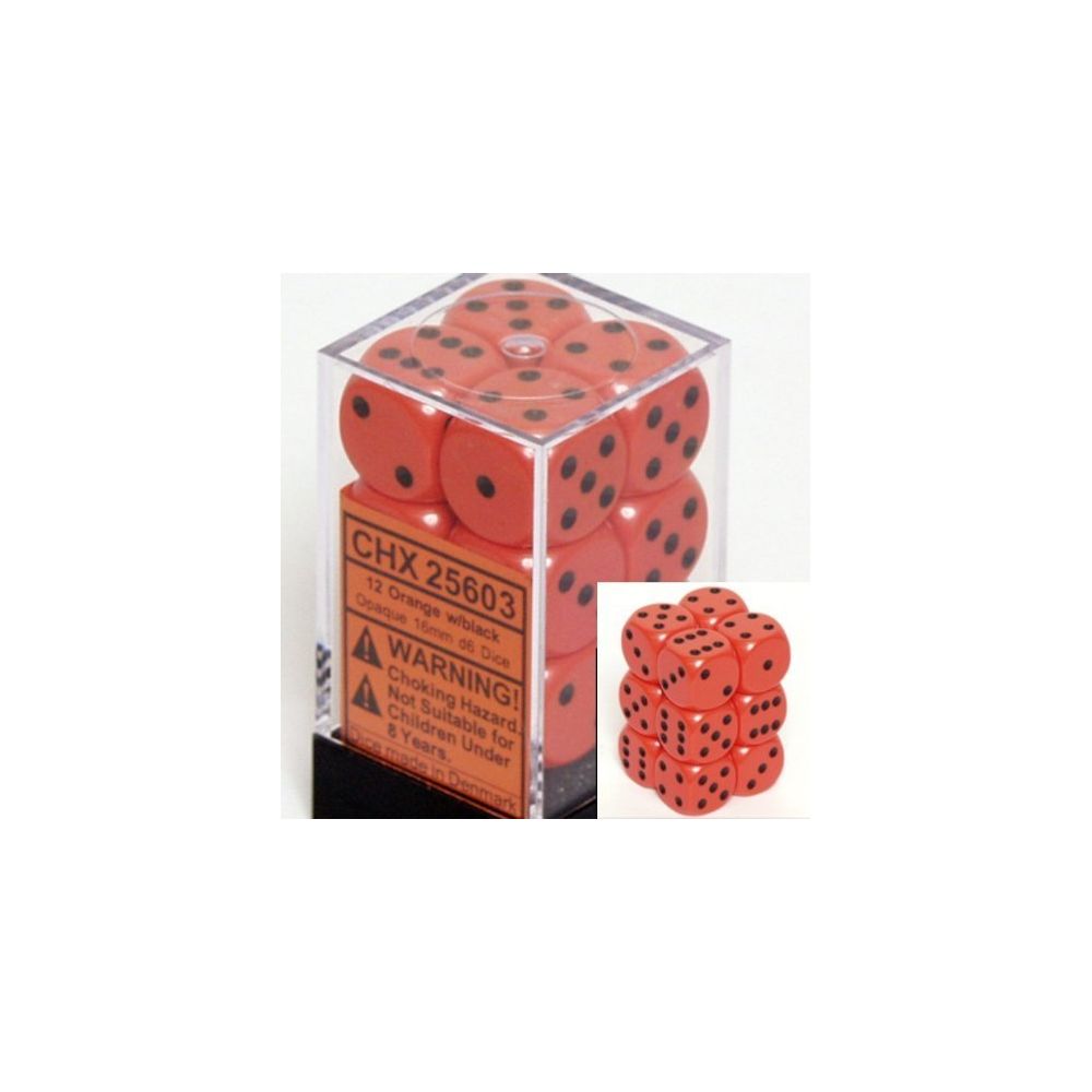 Chessex - Chessex Dice d6 Sets: Opaque Orange with Black - 16mm Six Sided Die (12) Block of Dice - Carte à collectionner