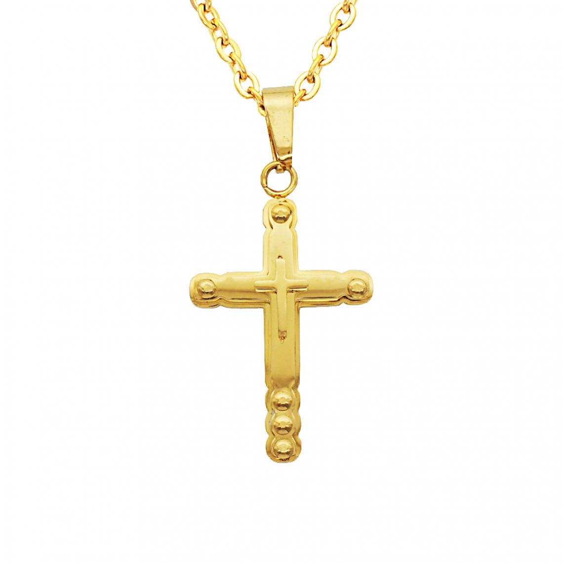 marque generique - Argent Croix Crucifix Jésus Collier Pendentif Acier Inoxydable Pour Homme/Femme-50 cm - Perles