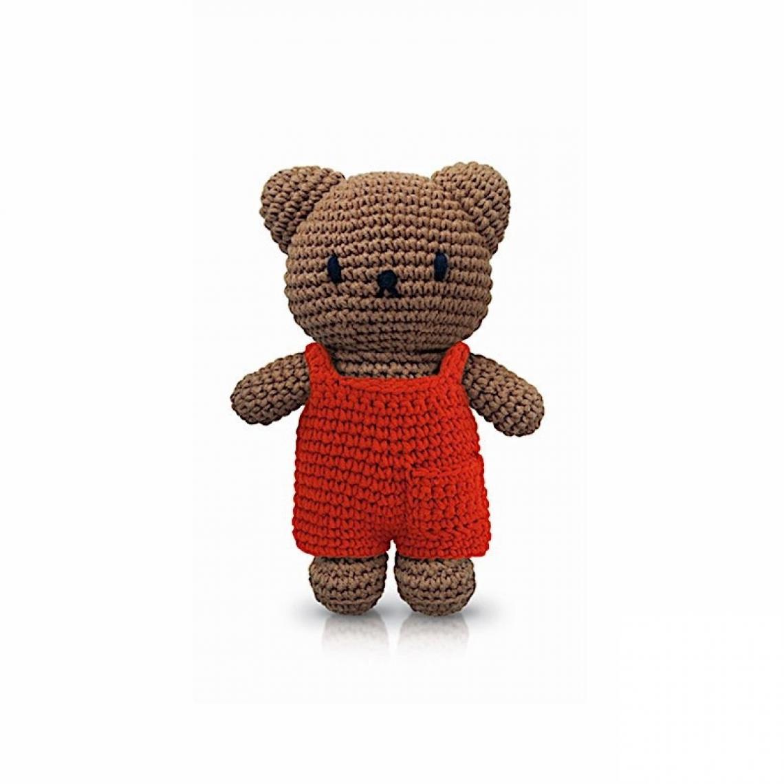Ac-Deco - Peluche Boris en crochet - Salopette - L 10 x l 5 x H 25 cm - Rouge - Doudous