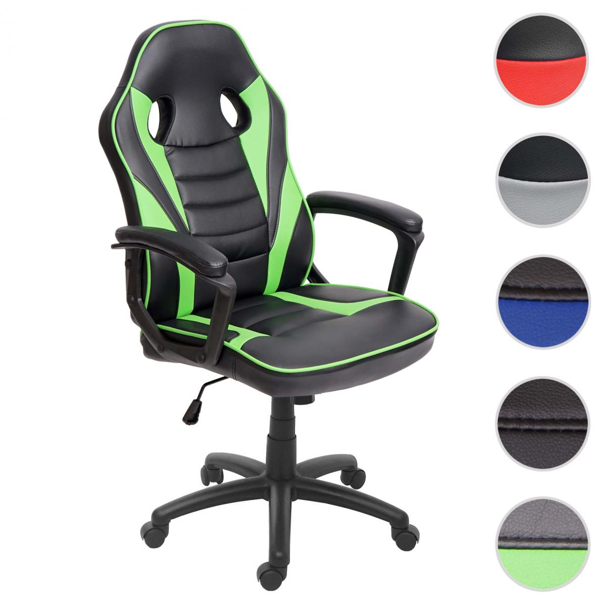 Mendler - Chaise de bureau HWC-F59, chaise pivotante, chaise racing et gaming, similicuir ~ noir-vert - Bureaux