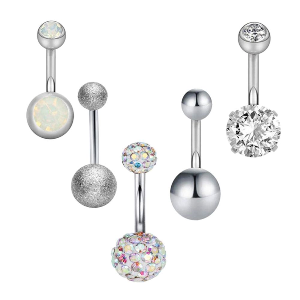 marque generique - 5 Ensembles En Acier Zircon Strass Nombril Piercing Bijoux Argent - Perles