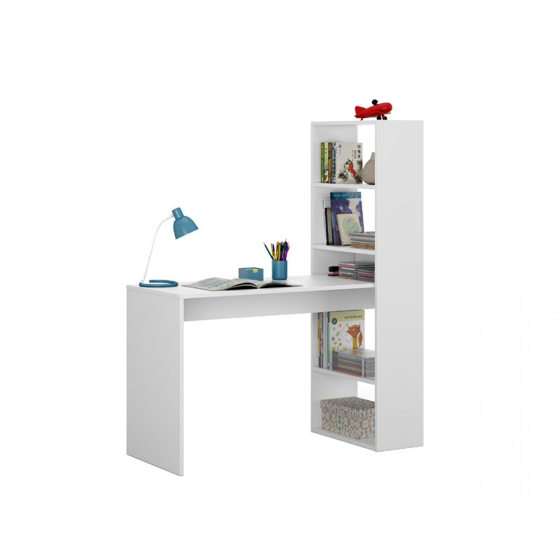 Pegane - Table de Bureau avec étagère réversible coloris Blanc Artik - longueur 120 cm x Profondeur 53 cm x Hauteur 144 cm - Bureaux