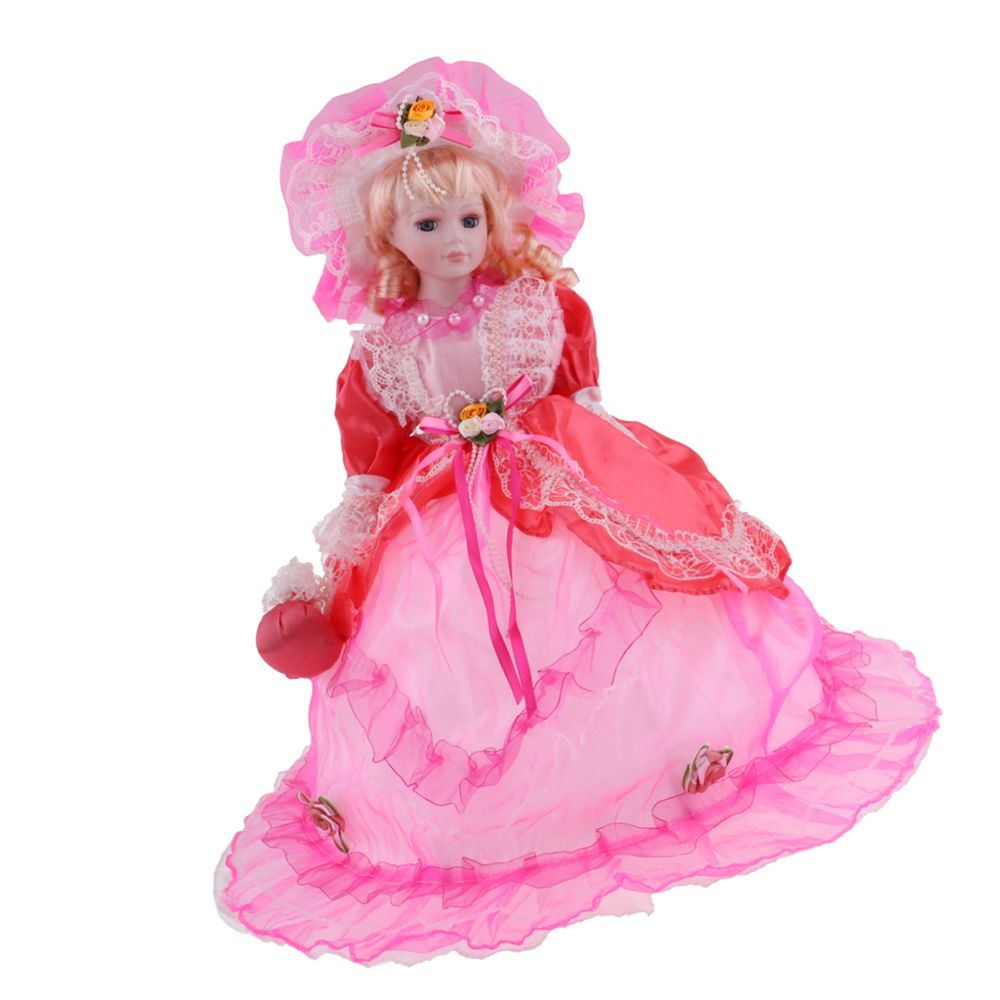 marque generique - Vintage élégant victorien poupée de porcelaine épissage poupée 18 pouces robe rose - Poupons
