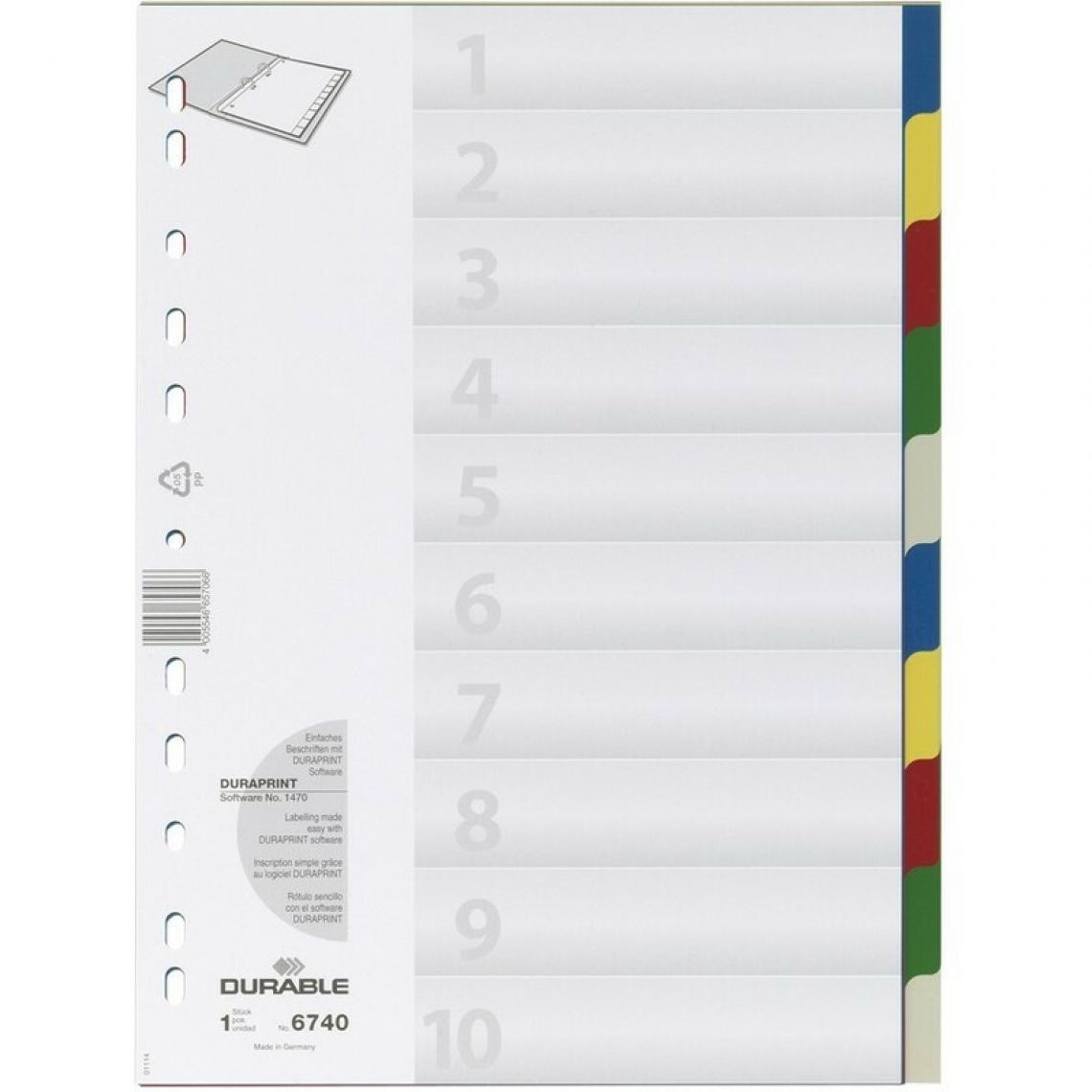 Durable - DURABLE Intercalaires en plastique, A4, PP, 10 touches () - Accessoires Bureau