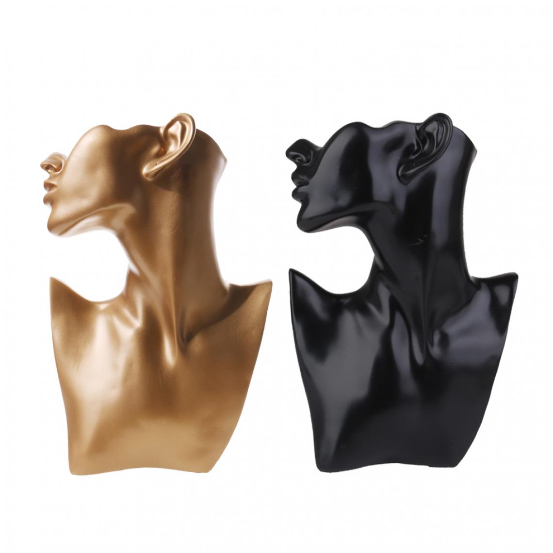 marque generique - 2pcs Présentoir Support en Résine pour Bijoux Forme de Buste Mannequin - Noir + Doré - Perles