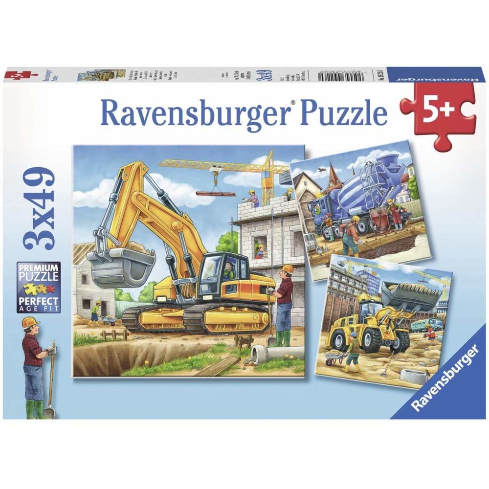 Ravensburger - Ravensburger- 3 Puzzles de 49 Pièces Grands Véhicules de Construction Puzzle Enfant, 4005556092260, Néant - Animaux