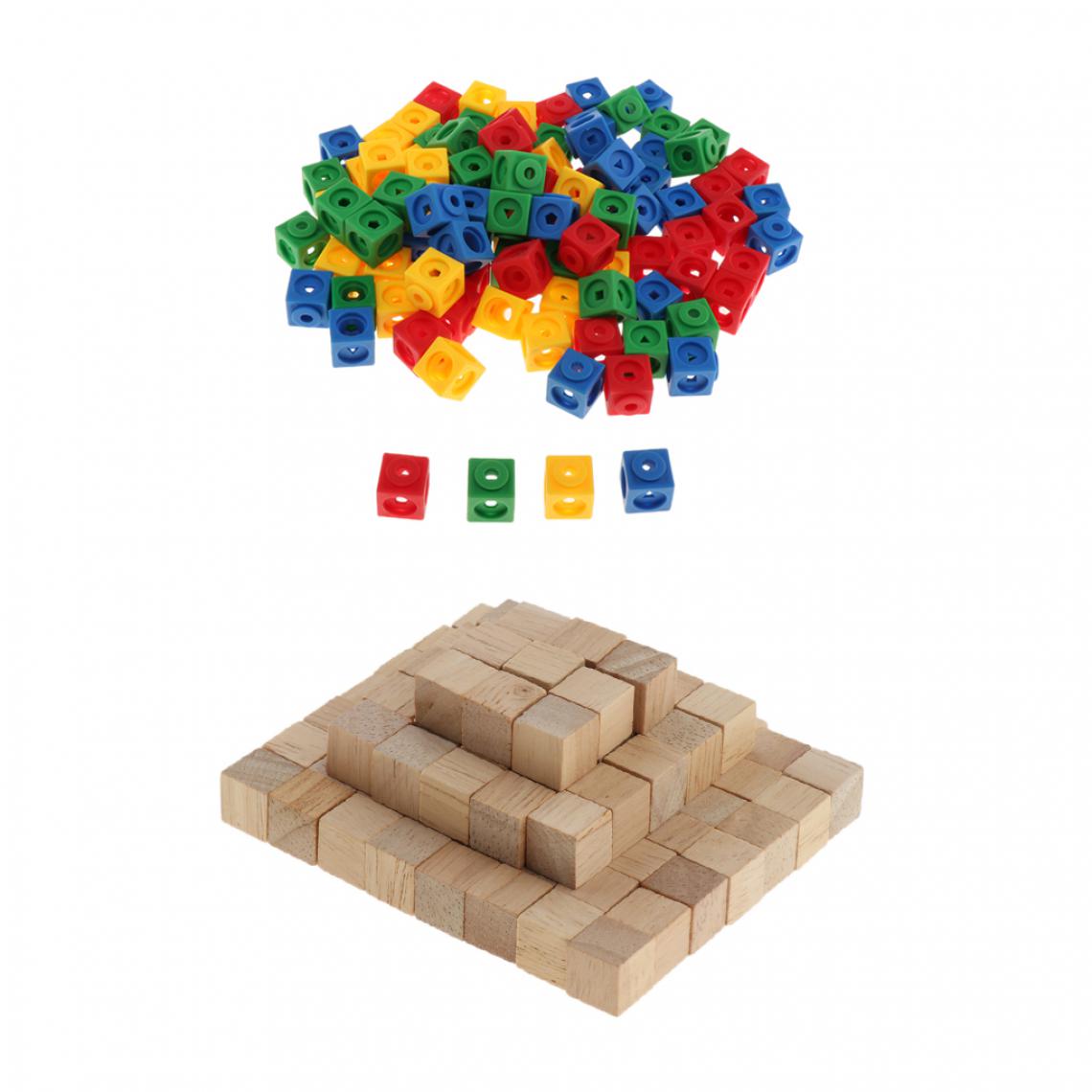 marque generique - 200pcs Jeux de Construction Jouet Educatif Montessori - 100 Pièces Compteurs Mathlink Cubes + 100 Pièces Cubes en Bois 2cm - Jeux éducatifs
