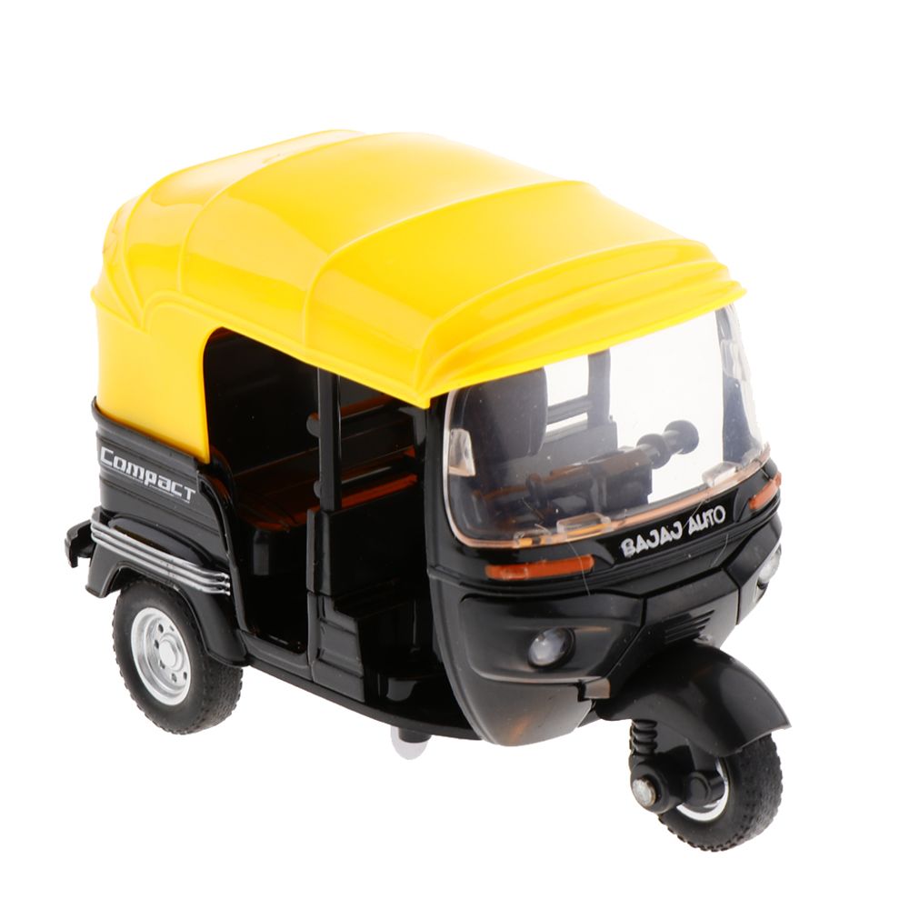 marque generique - Modèle de modèle de tricycle indien en alliage 1:14 en alliage moulé avec son léger son noir - Motos
