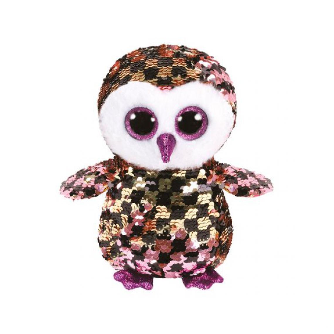 Ludendo - Flippables Small - Peluche sequins Checks le hibou 15 cm - Animaux