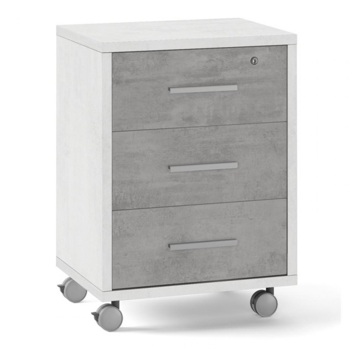 Webmarketpoint - Commode de bureau avec trois tiroirs à roulettes Ciment Blanc 51x41x h71 cm - Bureaux