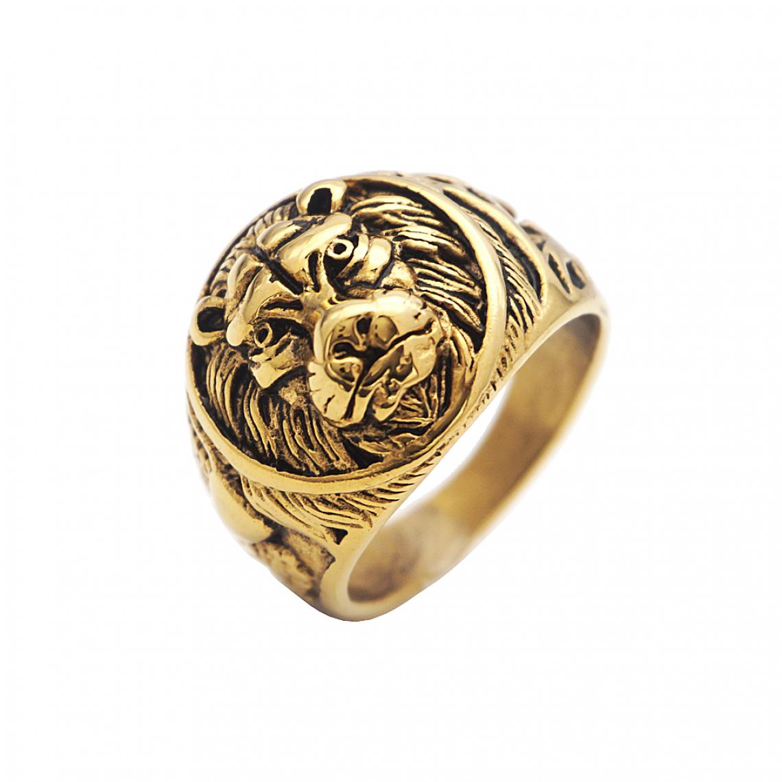 marque generique - anneau de lion en or vintage tête de lion en acier inoxydable anneaux punk gothique taille 7 - Perles