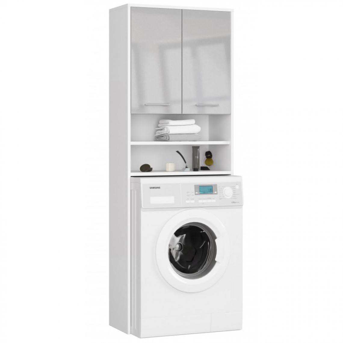 Hucoco - LENA - Meuble pour machine à laver style moderne - 64x180x30 - 2 portes+4 étagères - Gris - Meubles de salle de bain