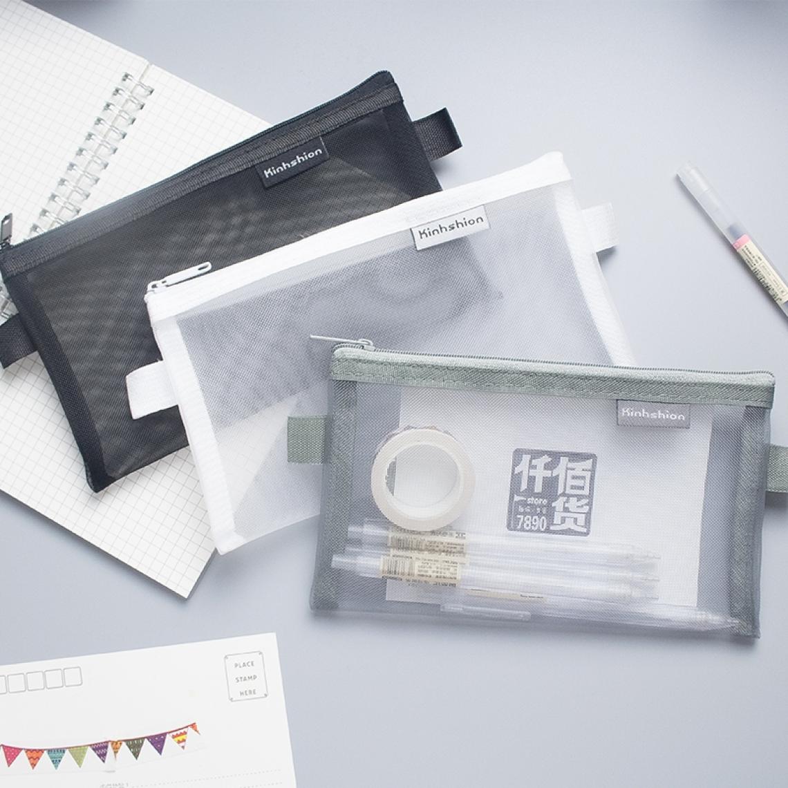 Wewoo - Nylon Simple Transparent Mesh Pencil Case Fournitures de bureau de Big Grey - Accessoires Bureau