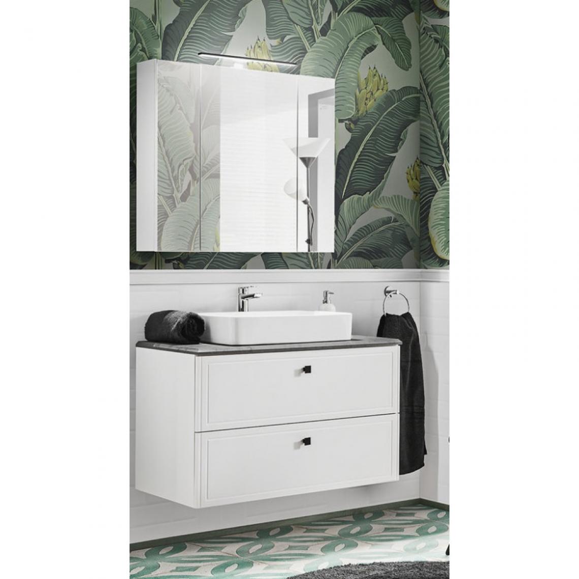 Ac-Deco - Ensemble meuble vasque à poser + Armoire miroir - 100 cm - Havana White - Meubles de salle de bain