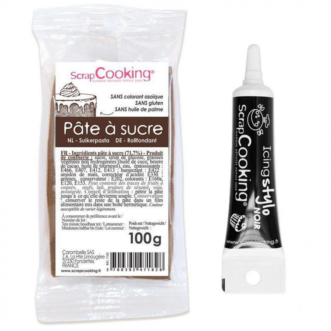 Scrapcooking - Pâte à sucre marron 100 g + Stylo de glaçage noir - Kits créatifs