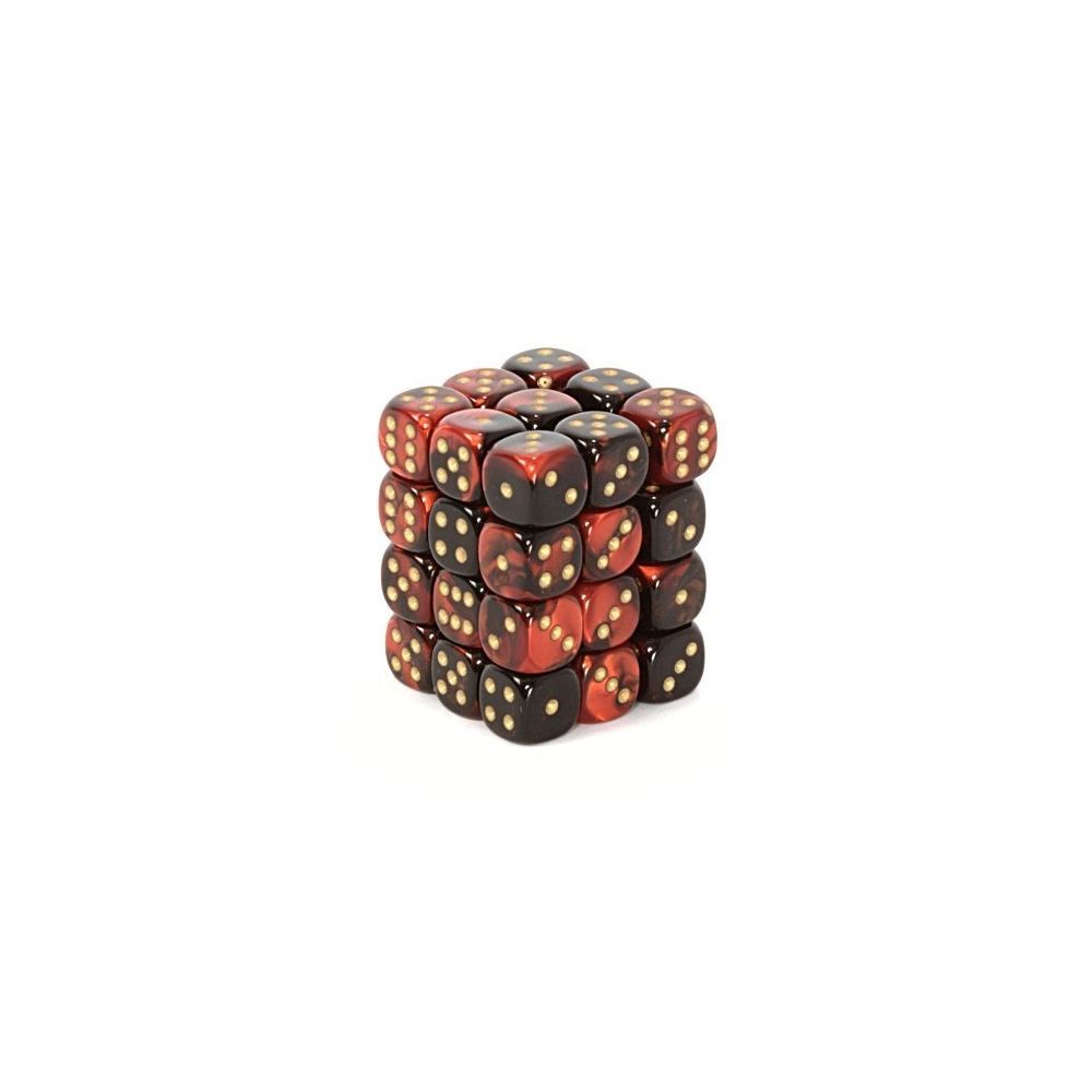 Chessex - Chessex Gemini Opaque 12mm d6 Black-red with gold Dice Block - Jeux d'adresse