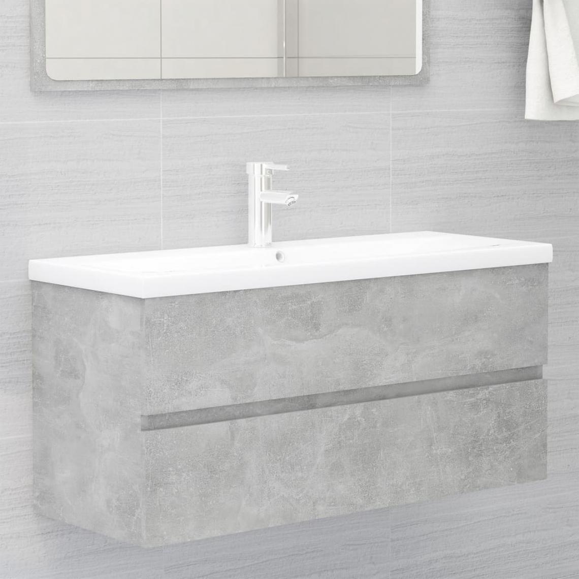 Vidaxl - vidaXL Armoire d'évier avec lavabo intégré Gris béton Aggloméré - meuble bas salle de bain
