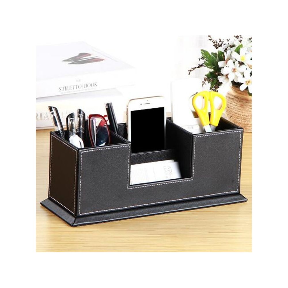 Wewoo - Creative Pen Support Fashion Leather Multifunctional Desktop Office Storage Case Socket Double Holder Noir - Accessoires Bureau