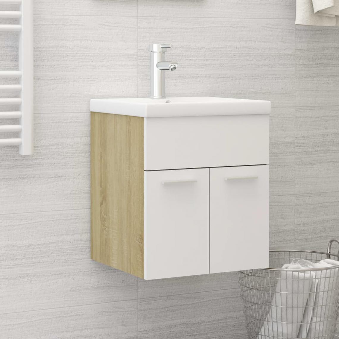 Vidaxl - vidaXL Armoire d'évier et lavabo intégré Blanc/chêne sonoma Aggloméré - meuble bas salle de bain