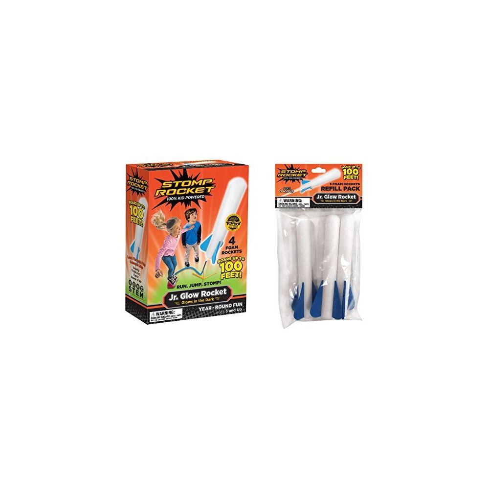 Stomp Rocket - Stomp Rocket Jr. Glow Rocket and Rocket Refill Pack 7 Rockets and Toy Rocket Launcher - Outdoor Rocket Toy Gift for Boys and Girls Ages 3 Years and Up - Carte à collectionner